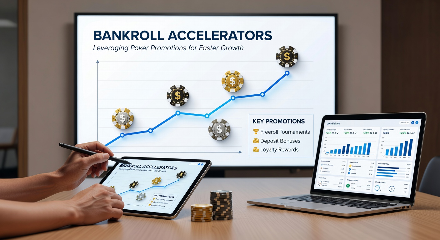 Dargestellt ein Dashboard mit Poker-Stats, Promotions-Tracker und wachsender Bankroll-Kurve für visuelles Wachstum