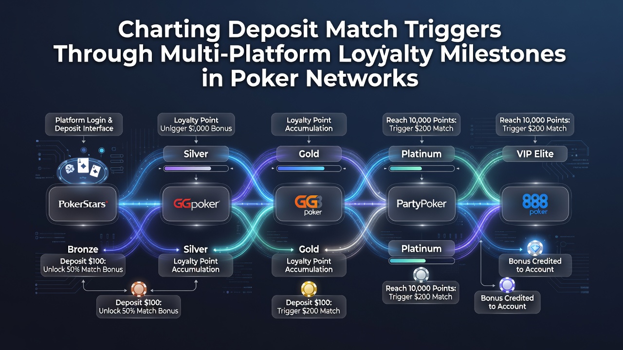 Diagramm zur Verknüpfung von Meilensteinen über mehrere Poker-Plattformen hinweg