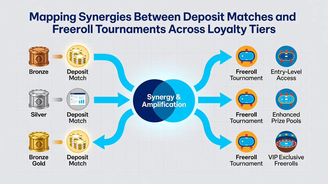Darstellung der Interaktionen zwischen Freeroll-Turnieren und Match-Boni in gestaffelten Programmen